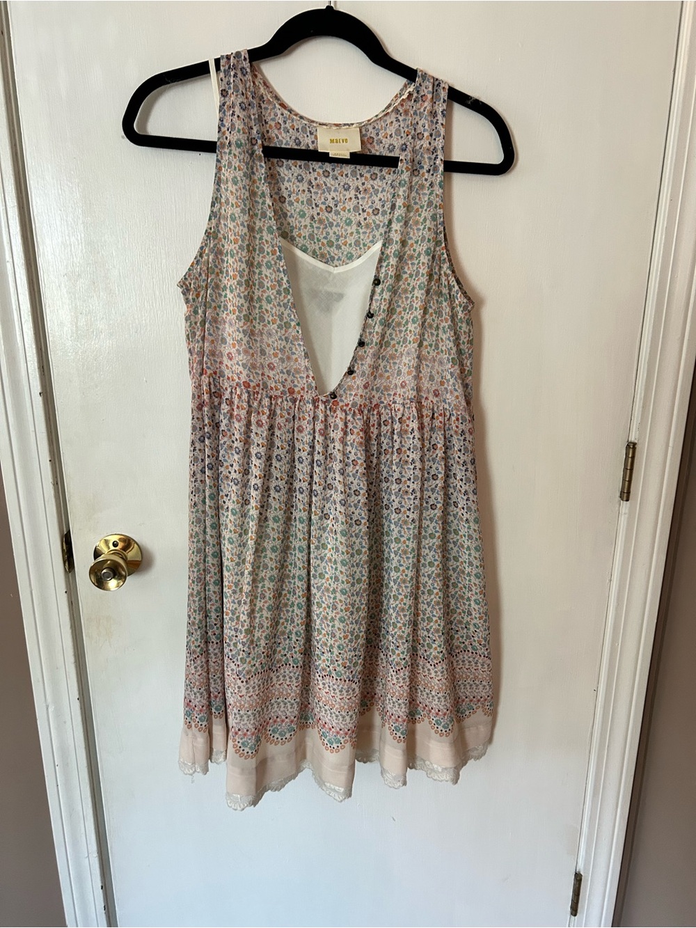 Maeve Floral Mini Dress in Cream with Pastel Multi-Color Print